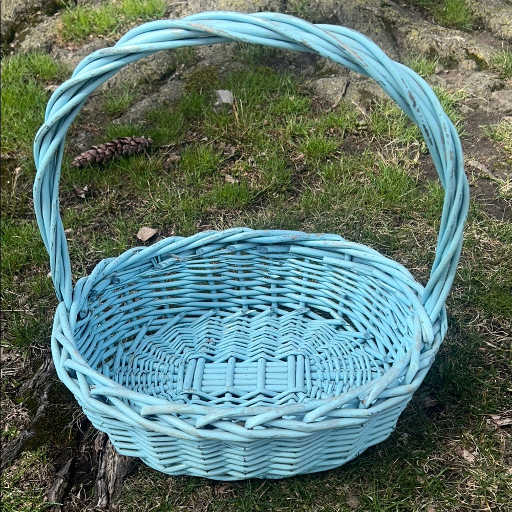 Large Storage Light Blue Rustic Wicker Basket